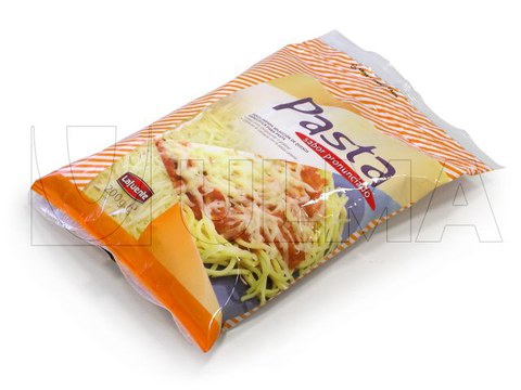 Conditionnement de fromage râpé sous atmosphère modifiée en sachet coussin avec fermeture zippée
