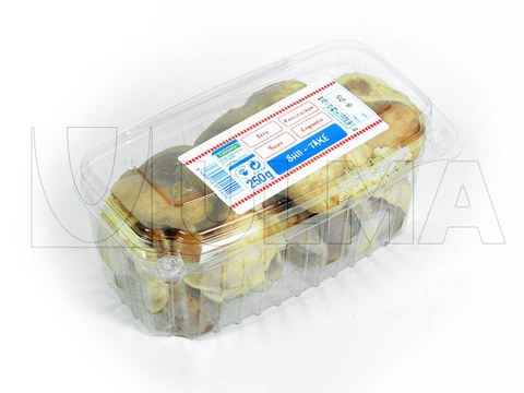 Shiitake mushroom packaging in tray with reclosable lid