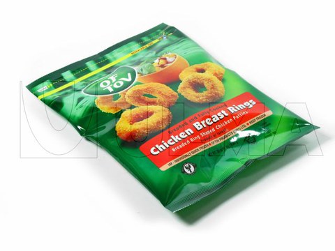 Conditionnement de Schnitzel surgelés en sachet zippé sur une ensacheuse verticale avec film laminé
