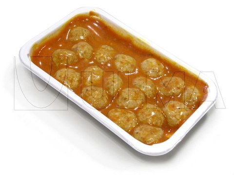 Conditionnement de boulettes de viande en barquette operculée skin