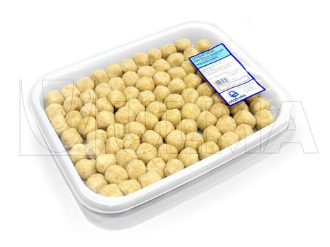 Conditionnement de croquettes de crabe en barquette operculée