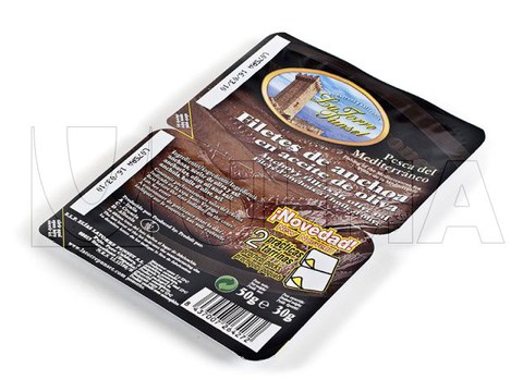 Filets d'anchois à l'huile emballés par pack de deux en thermoformage et  avec film rigide