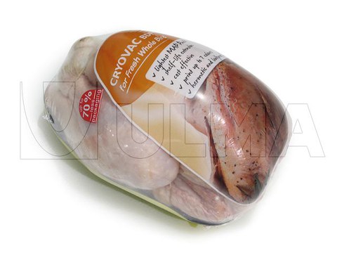 Conditionnement de poulet entier en flow pack (hffs) avec film barrière rétractable (BDF)